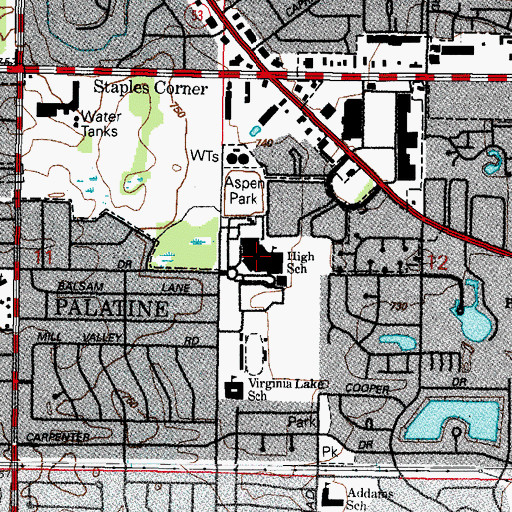 Topographic Map of Palatine High School, IL