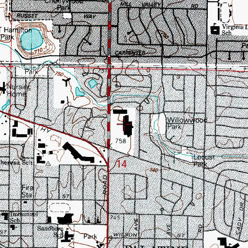 Topographic Map of Palatine Mall Shopping Center, IL