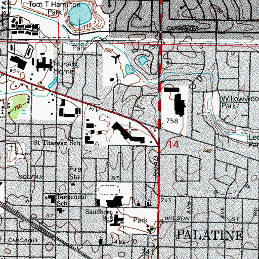 Topographic Map of Palatine Plaza Shopping Center, IL