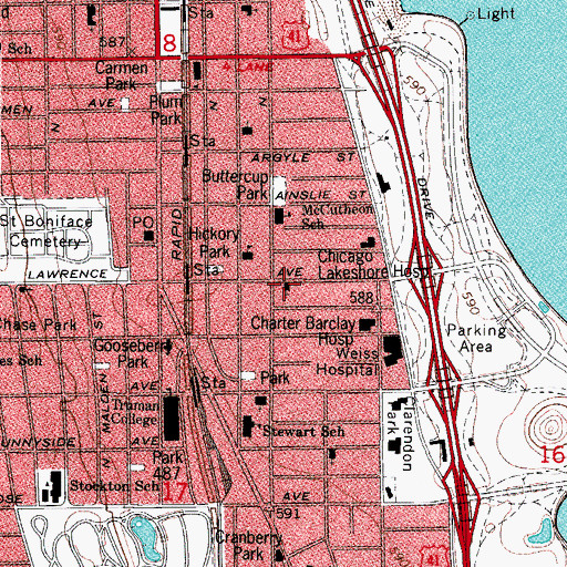 Topographic Map of The Peoples Church of Chicago, IL