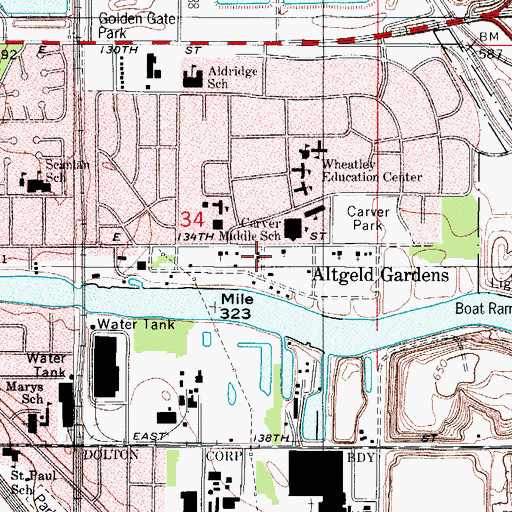 Topographic Map of Peters Rock Church of God in Christ, IL