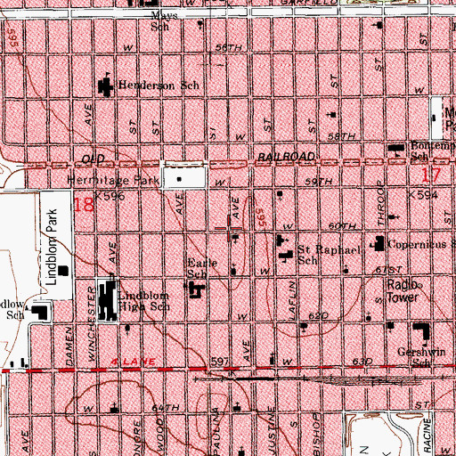 Topographic Map of Philadelphia Church of God in Christ School, IL
