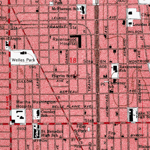 Topographic Map of Pilgrim Lutheran Church, IL