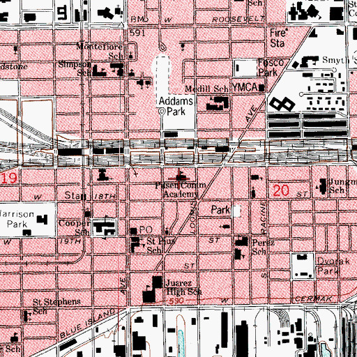 Topographic Map of Pilsen Community Academy, IL
