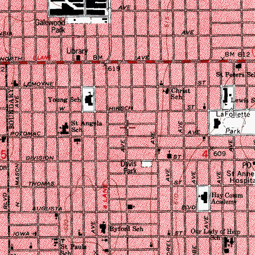 Topographic Map of Pine Avenue United Church, IL