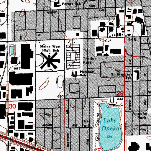 Topographic Map of Plainfield Elementary School, IL