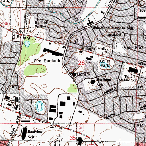 Topographic Map of Poplar Creek Public Library, IL