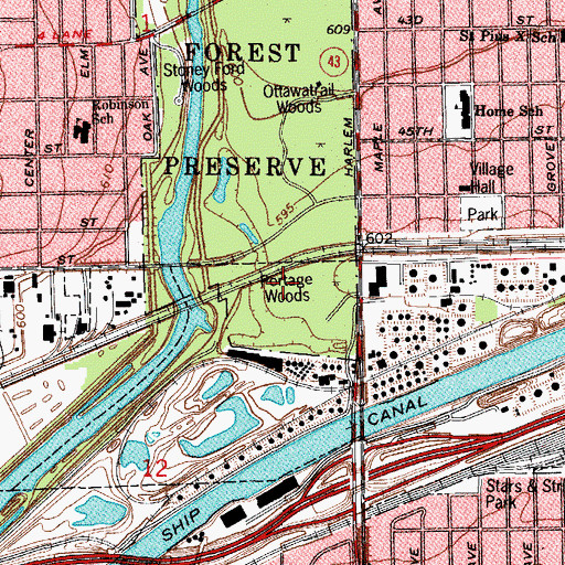 Topographic Map of Portage Woods, IL