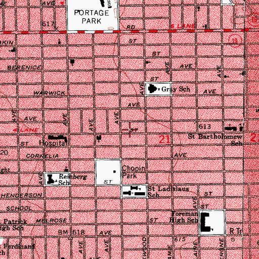 Topographic Map of Portage Park Day Nursery, IL