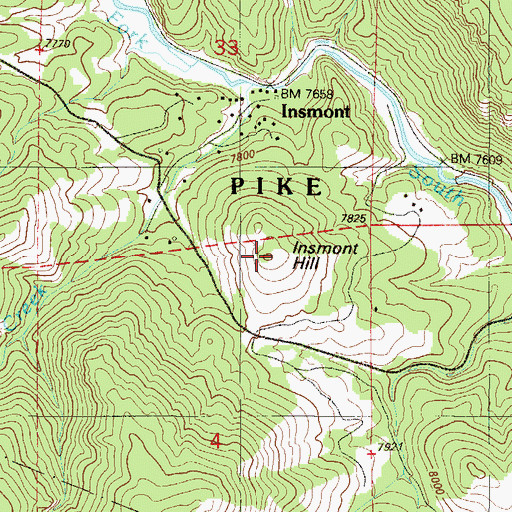 Topographic Map of Insmont Hill, CO
