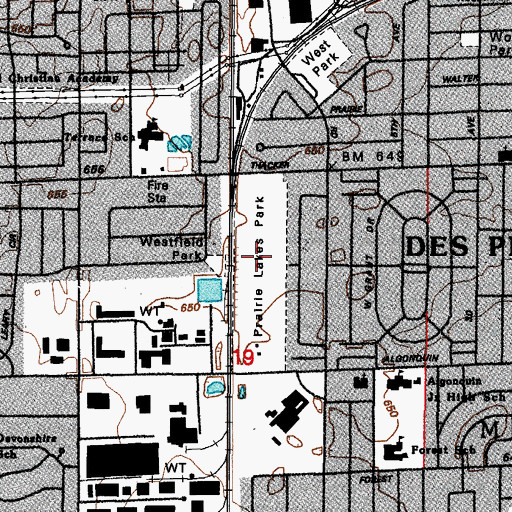 Topographic Map of Prairie Lakes Park, IL