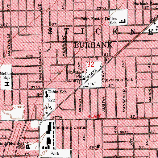 Topographic Map of Prairie Trails Public Library, IL