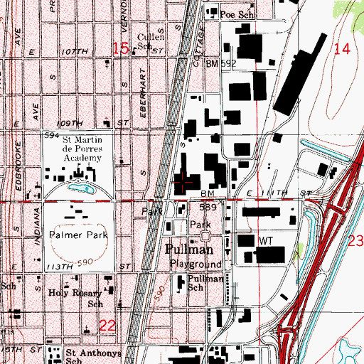 Topographic Map of Pullman Administration Building, IL