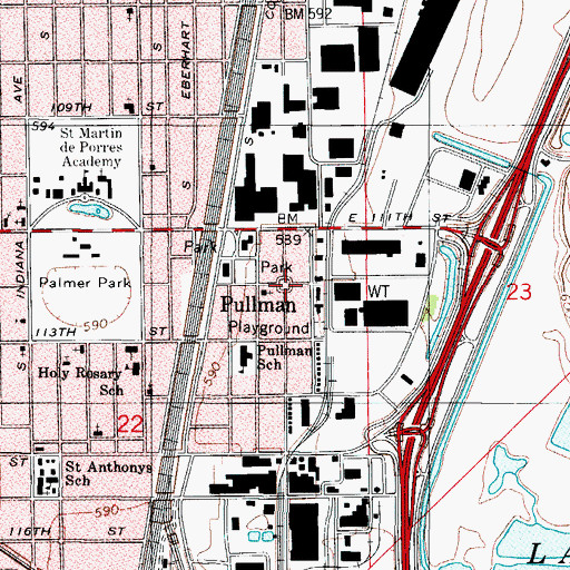 Topographic Map of Pullman Market Hall (historical), IL