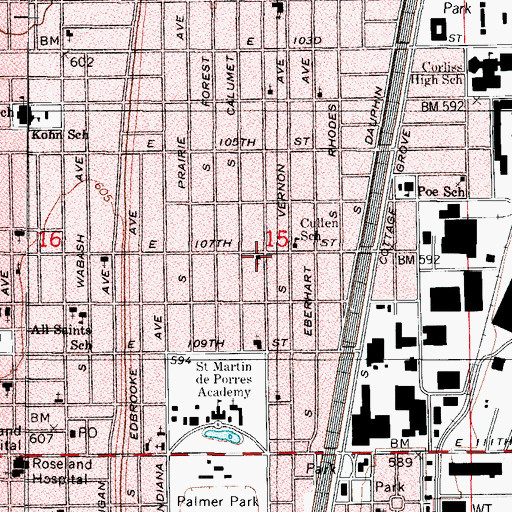 Topographic Map of Pullman Presbyterian Church, IL