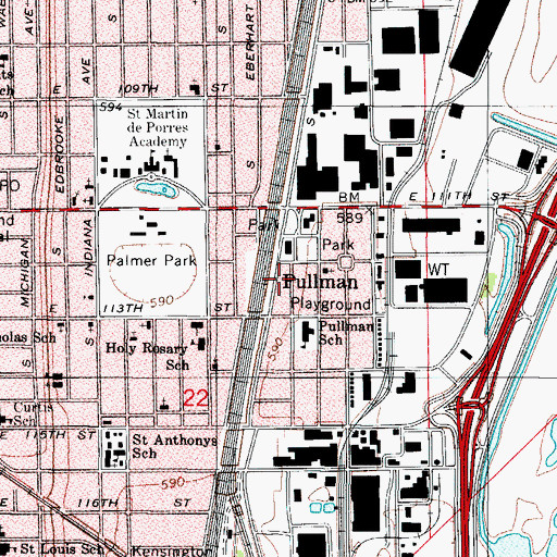 Topographic Map of Pullman Stables, IL