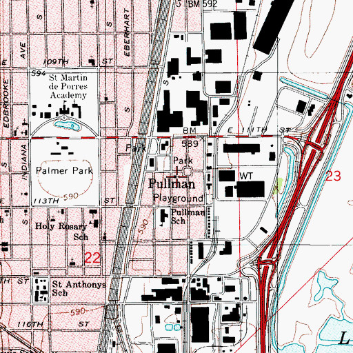 Topographic Map of Pullman United Methodist Church, IL