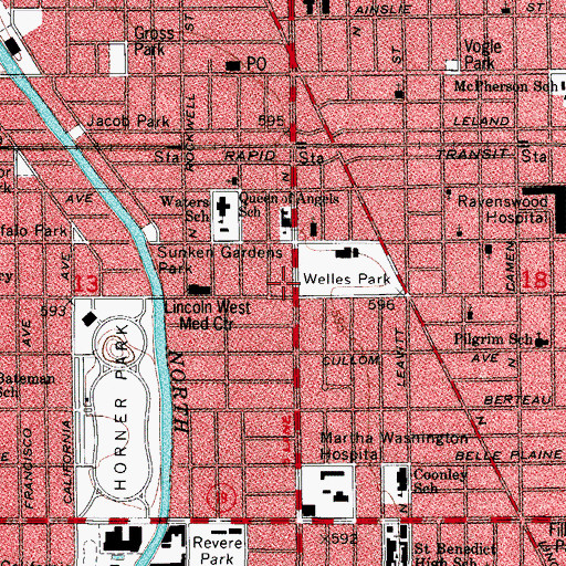 Topographic Map of Queen of Angels Guild Hall, IL