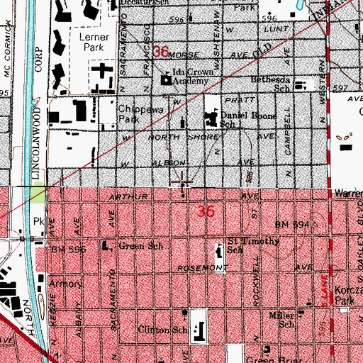 Topographic Map of Rabbi L Kaplan Hebrew Educational Center, IL