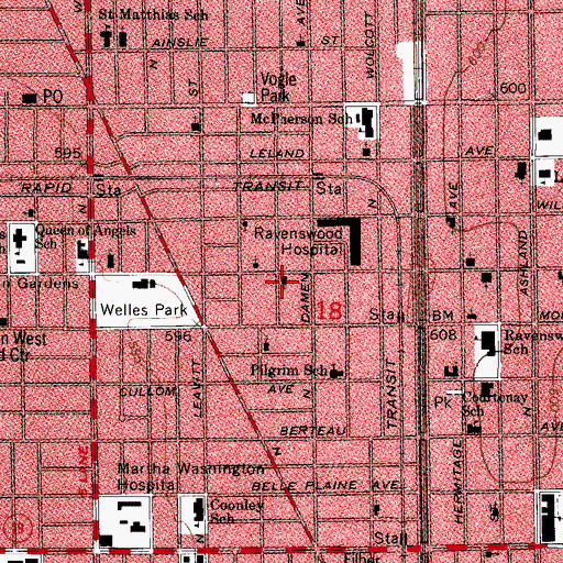 Topographic Map of Ravenswood Baptist Church, IL