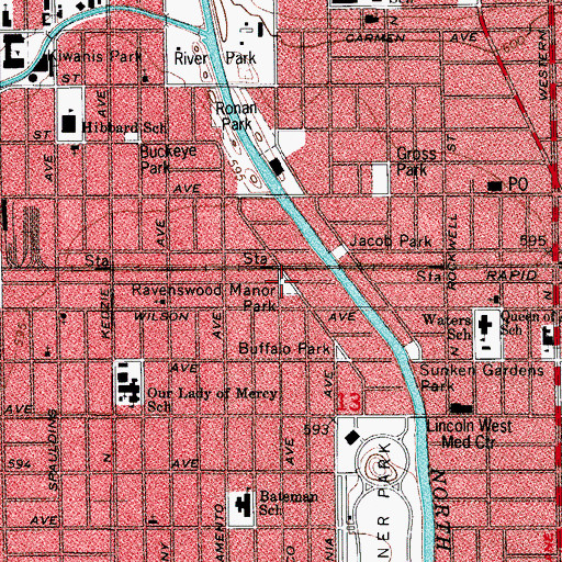 Topographic Map of Ravenswood Manor Park, IL