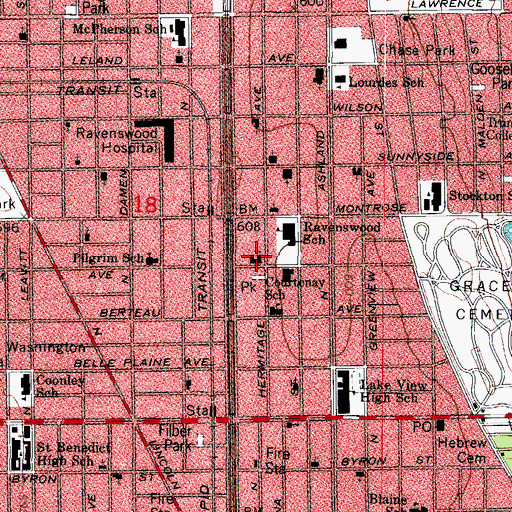 Topographic Map of Ravenswood Presbyterian Church, IL