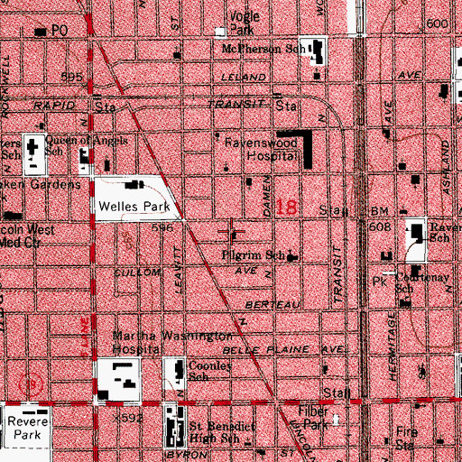 Topographic Map of Ravenswood United Church of Christ, IL