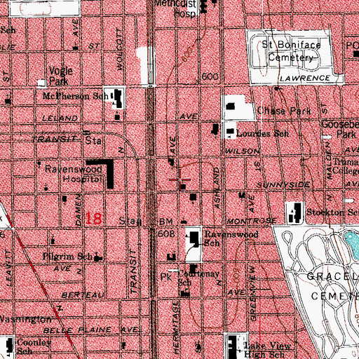 Topographic Map of Ravenswood United Methodist Church, IL