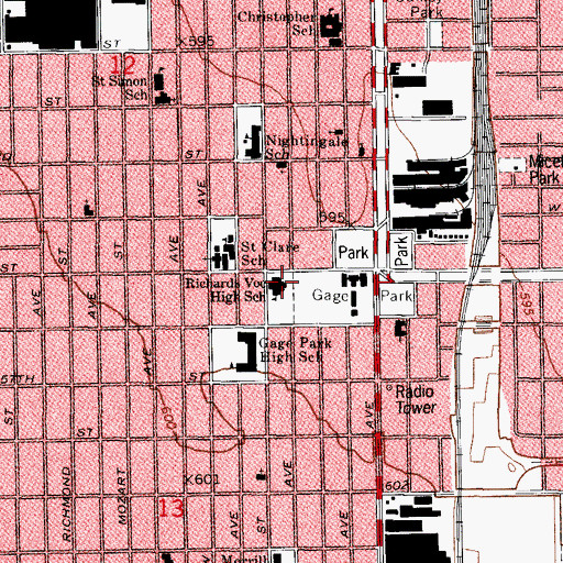 Topographic Map of Richards Vocational High School, IL