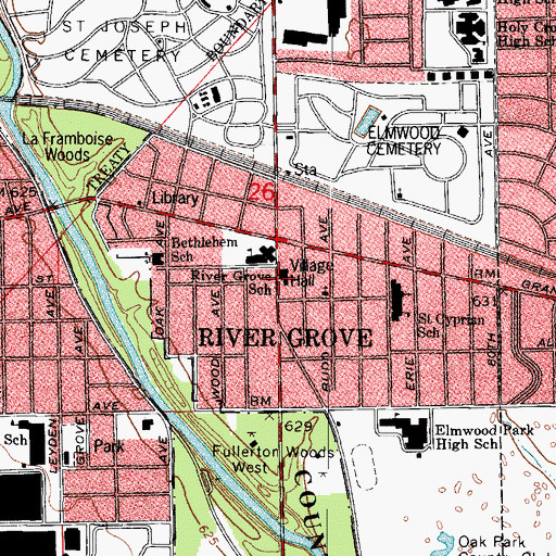 Topographic Map of River Grove Village Hall, IL