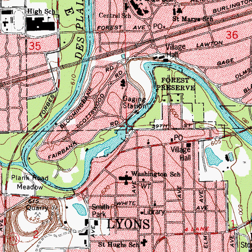 Topographic Map of Riverside Ford, IL