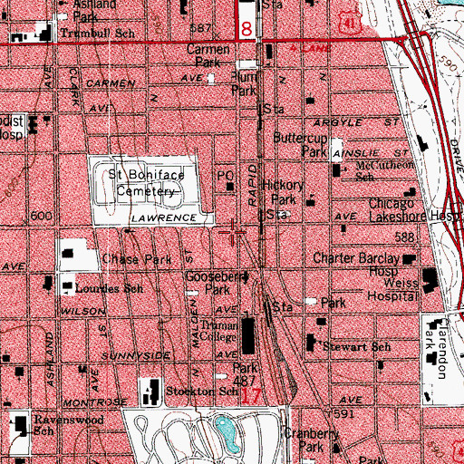 Topographic Map of Riviera Theatre, IL