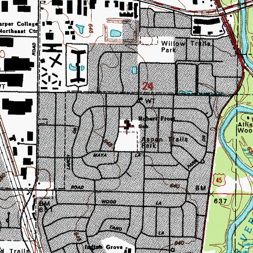 Topographic Map of Robert Frost Elementary School, IL