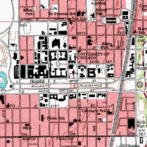 Topographic Map of Rockefeller Memorial Chapel, IL