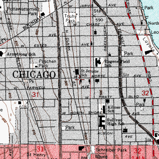 Topographic Map of Rogers Park Lutheran Church, IL