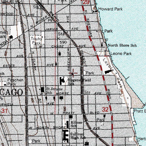 Topographic Map of Rogers Park Presbyterian Church, IL