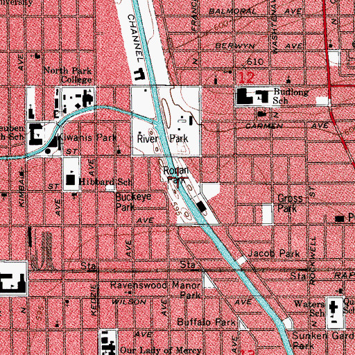 Topographic Map of Roan Park, IL