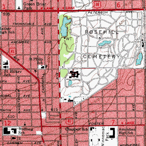 Topographic Map of Rosehill Mausoleum, IL