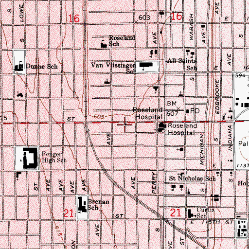 Topographic Map of Roseland Bible Church, IL