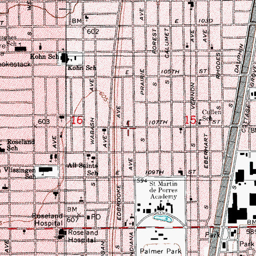 Topographic Map of Roseland Faith Temple Church of God in Christ, IL