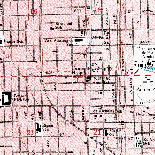 Topographic Map of Roseland Free Christian Center, IL