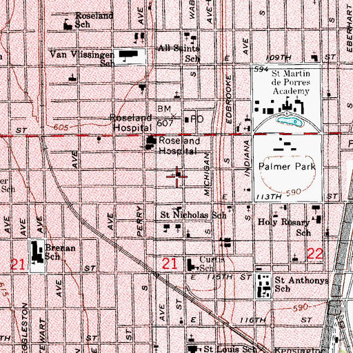 Topographic Map of Roseland Presbyterian Church, IL