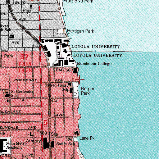 Topographic Map of Rosemont Avenue Beach, IL