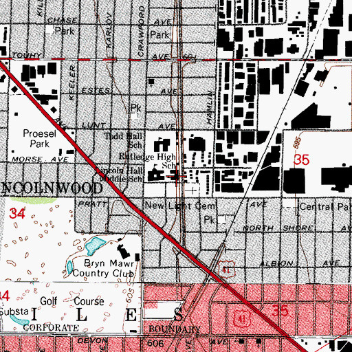 Topographic Map of Rutledge High School, IL