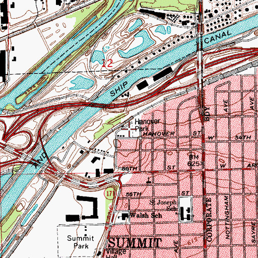 Topographic Map of Hanover Park, IL