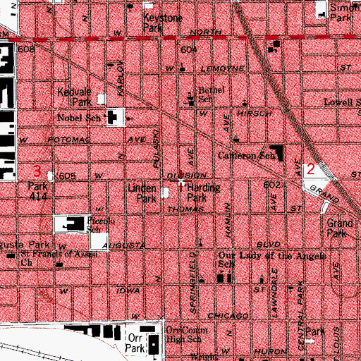 Topographic Map of Harding Park, IL