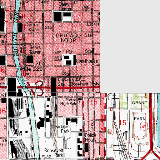 Topographic Map of Harold Washington Public Library, IL