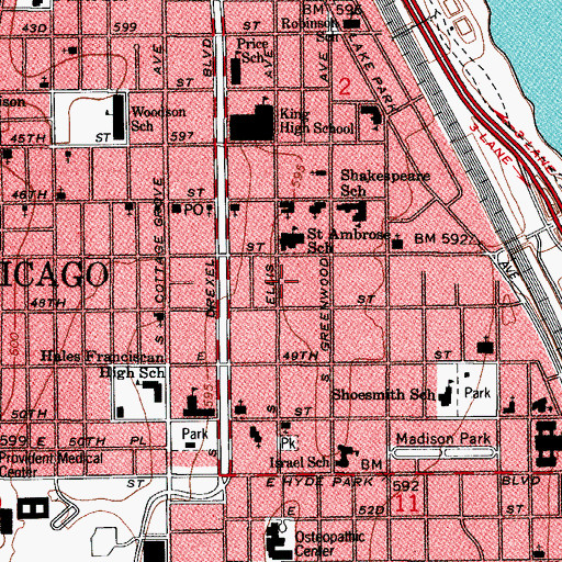 Topographic Map of Harvard Elementary School, IL