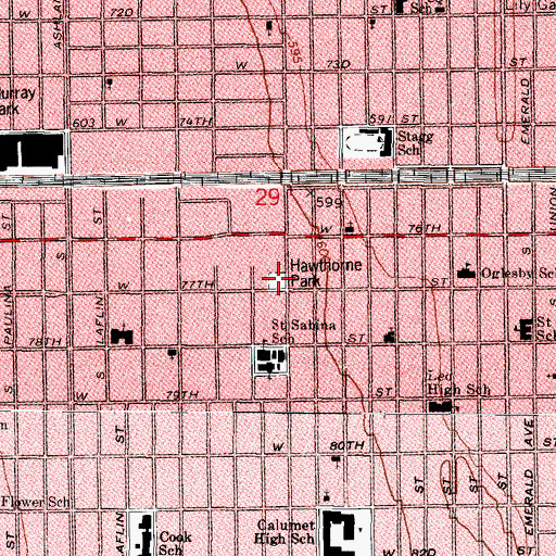 Topographic Map of Hawthorne Park, IL