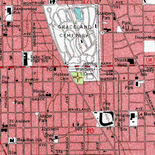 Topographic Map of Hebrew Benevolent Cemetery, IL